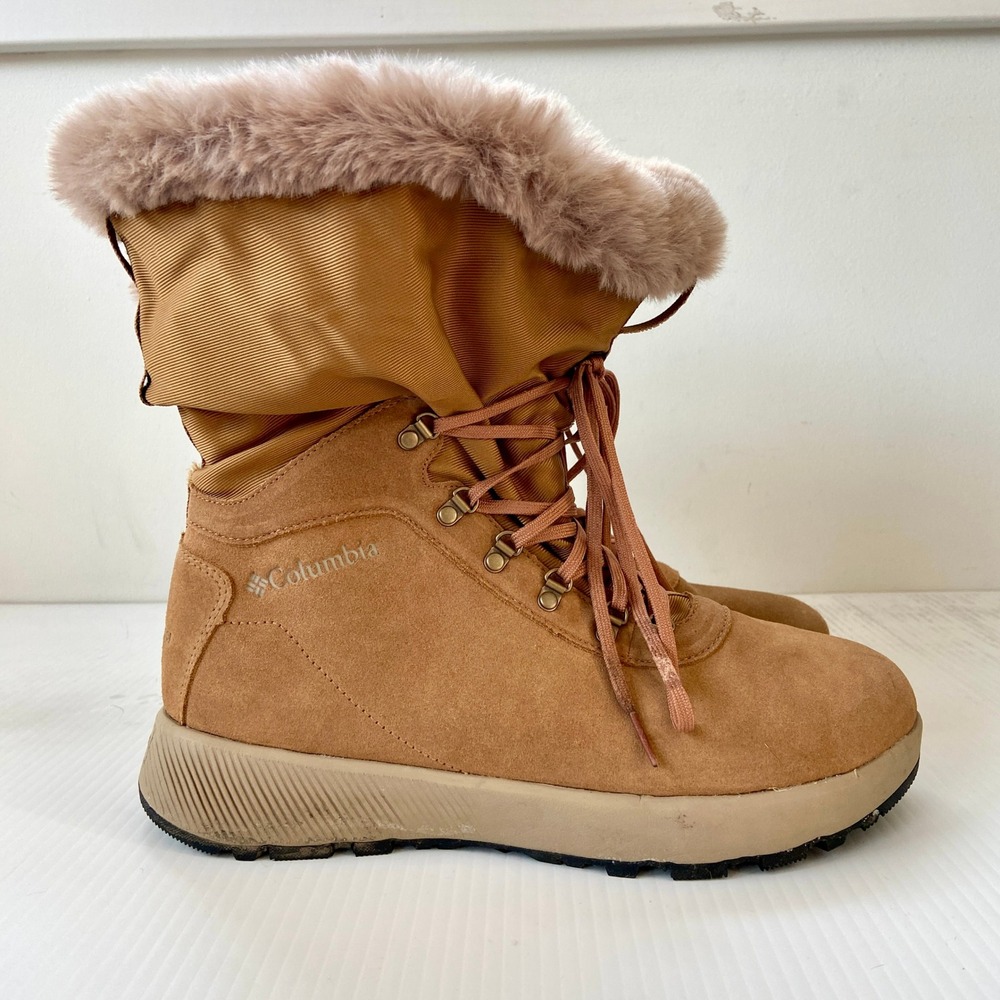 Columbia Slopeside Village Omni Heat Hi Waterproof Snow Boot Tan Suede Womens 10